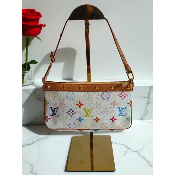 Authentic Louis Vuitton Pochette Multicolor Murakami Top Handle Bag MSRP: $2,700 - Picture 5 of 13